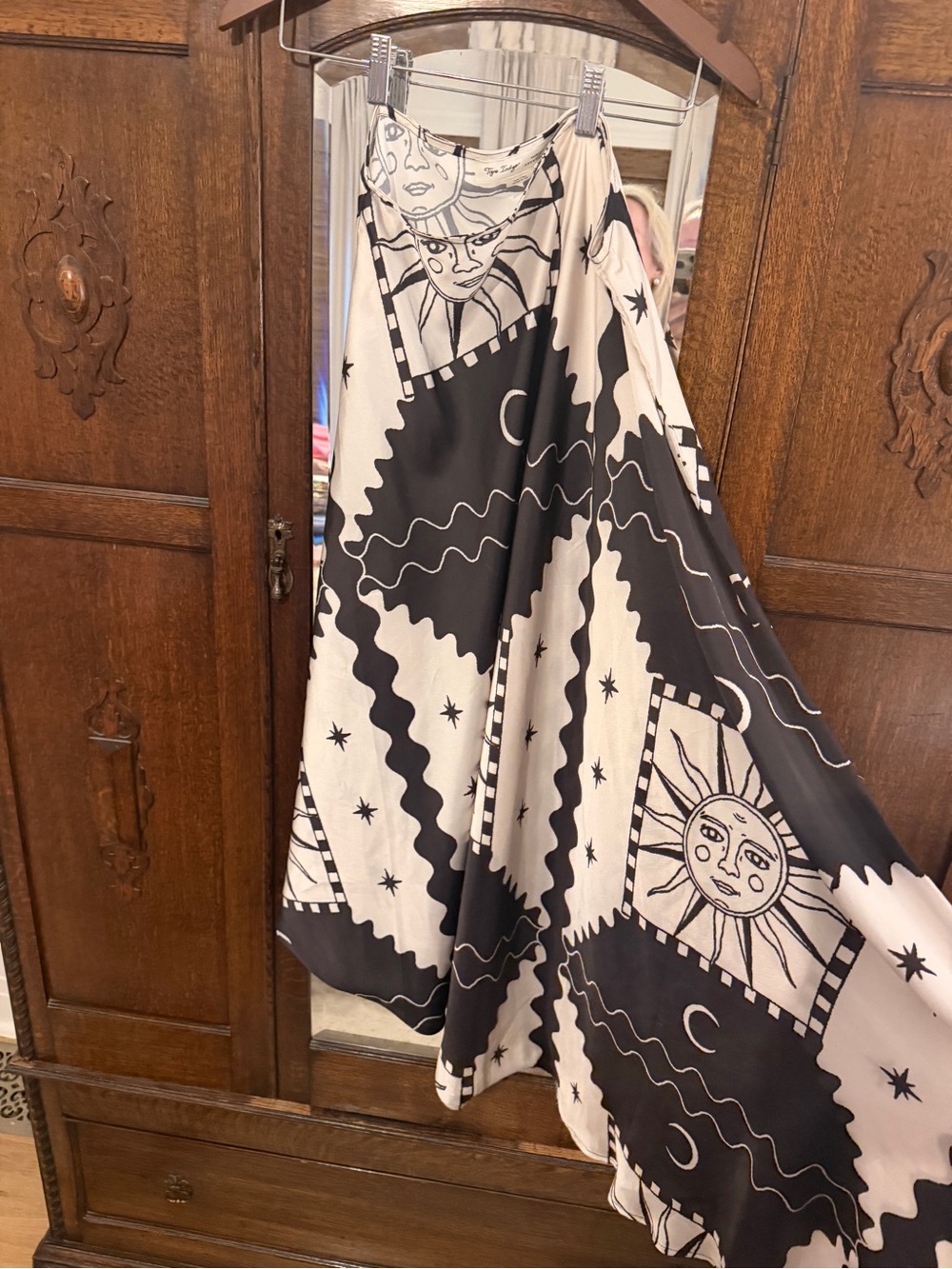 Anthropologie Tigare Indigo Black and Cream Celestial Print Maxi Skirt